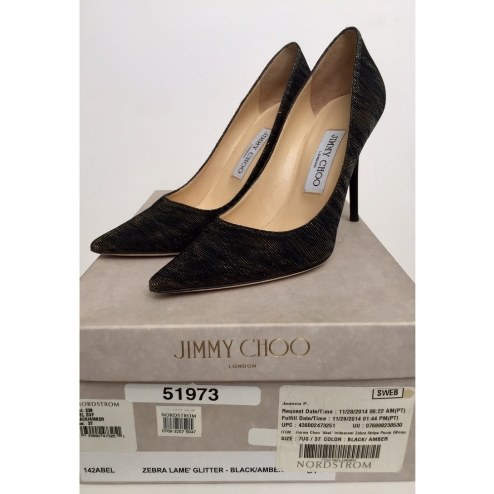 Jimmy Choo Zebra Lamé Glitter Black/Amber Pumps
